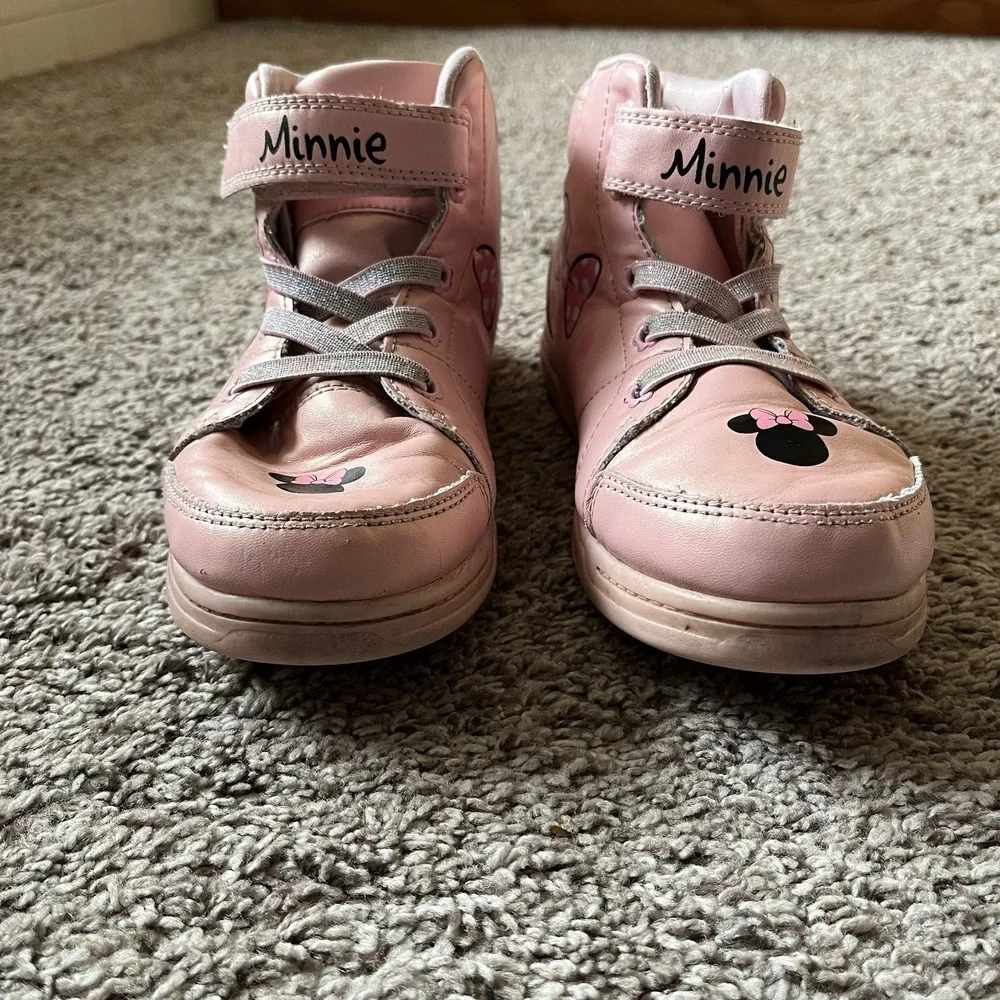 Disney Minnie Mouse Shoes Pink Girls Size 4 Hi Top No Lace‎